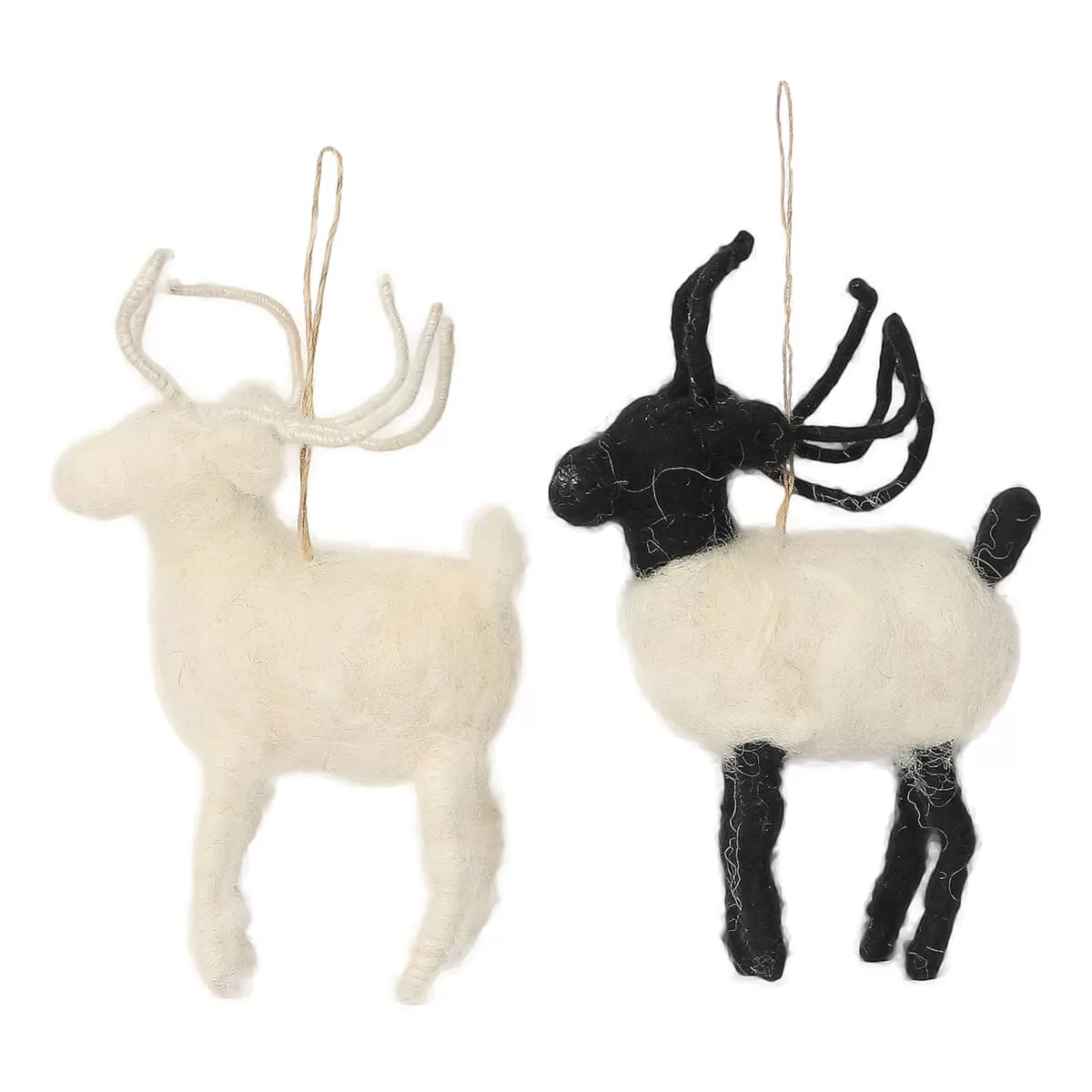 De Kulture Handmade Premium Wool Felt Black and White Reindeers Eco Friendly Needle Felted Christmas Xmas Tree Decoration Stuffed Ornament for Home Office Party Holiday Décor, (Set of 2)